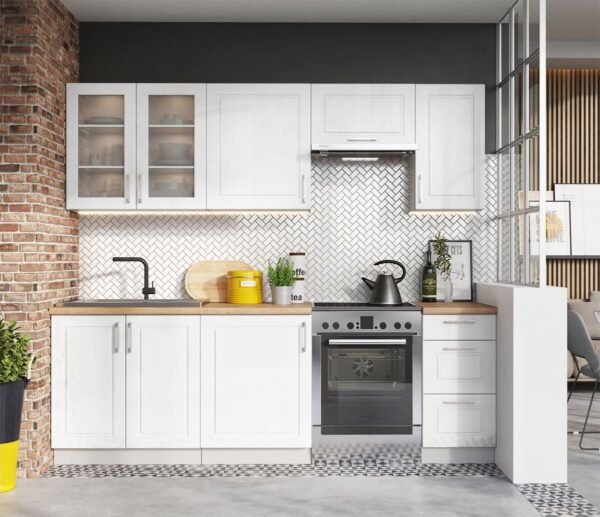 Cocina completa Nela 7 elementos color blanco brillo - Largo 180/240 cm -PEGANE- - Imagen 2