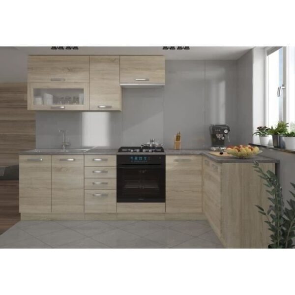 Cocina esquinera completa LASSEN 240x165cm con encimera - Decoración roble Sonoma - Imagen 3