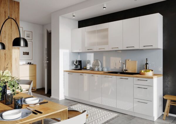Cocina completa Vera 8 elementos blanco brillo L 260 cm sin encimera - Imagen 3