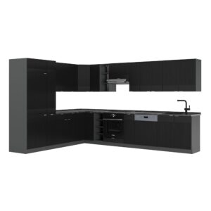 Cocina esquinera Vicco Fame-Line, rayas negras/antracita, 257 x 60 cm, PT antracita