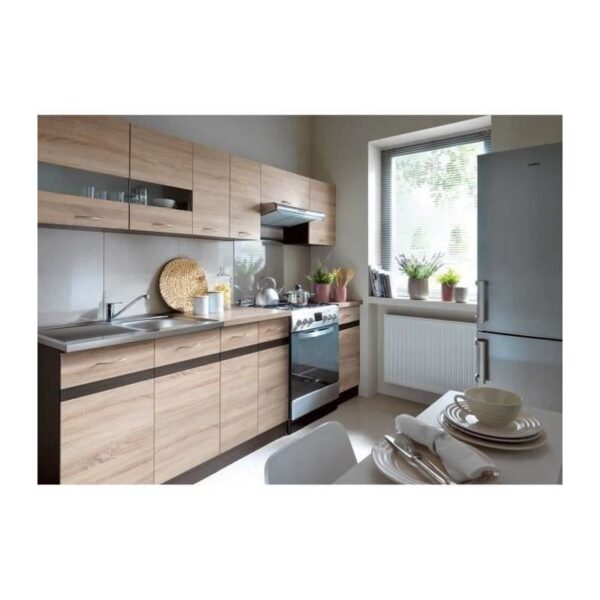 JUNONA Cocina completa con iluminación LED y encimera L 2m40 - Decoración roble Sonoma - Imagen 2